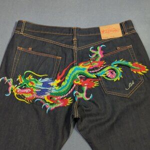 Ed Hardy By Christian Audiger Jeans Men's 44x32 Black Flying Dragon Baggy NWT